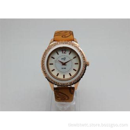 Sexy womens diamond watches figure leather strap rose gold